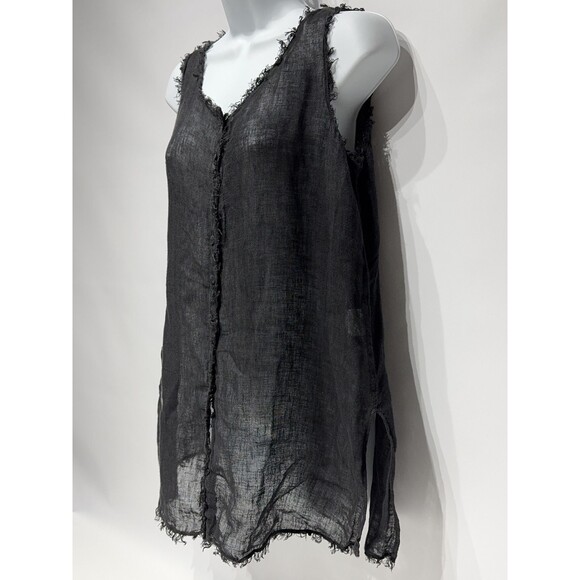 Eileen Fisher Sleeveless Oversized Blouse Black Italian Linen Buttons Women’s XS - Picture 4 of 13